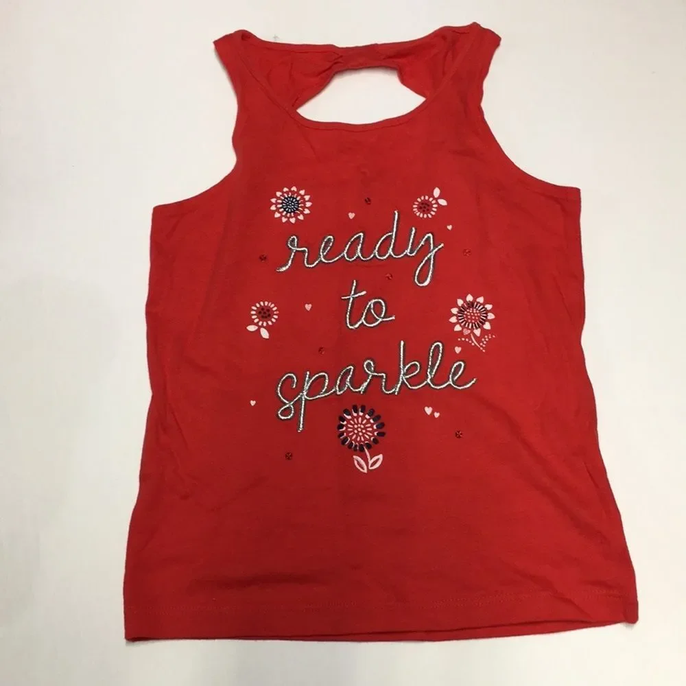 Carter's Kid Ready To Sparkle Red Tank Top with Embroidered Design girls size 7